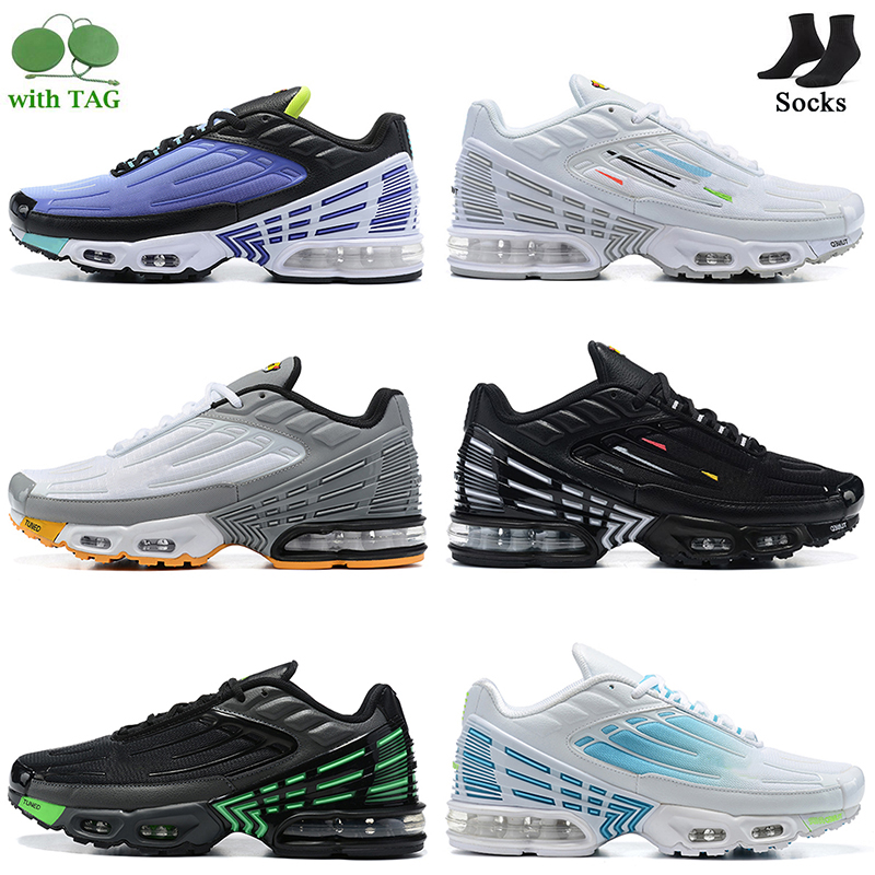 

Women Men Top Quality TN Plus 3 Running Shoes Mens Trainers Sports Grey Navy Ghost Green Aqua Mesh Triple Black Multi White Outdoor Jogging Walking Sneakers Size 36-46, B49 black iridescent 39-46