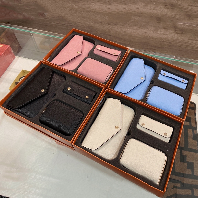 

2021 luxury designer three piece one shoulder bag women's fashion high quality key ring card bags with box, Bubble column