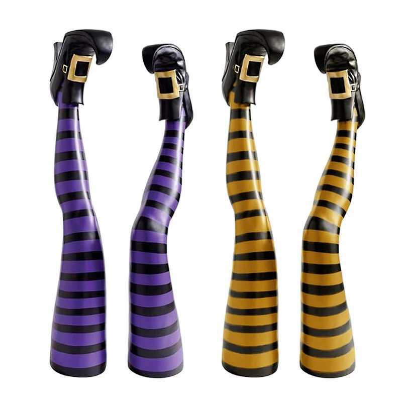 

1 Pair Halloween Evil Witch Legs Props Upside Down Wizard Feet with Boot Stake Garden Courtyard Ornament Decoration Q0811