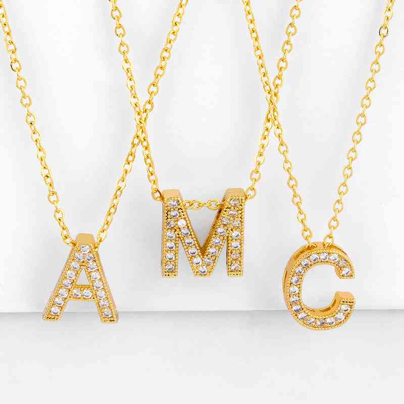 

Necklace Go Party High Quality Copper Plated 18k Fashion Women Lady Girl Name Diamond Initial Letter, Silver