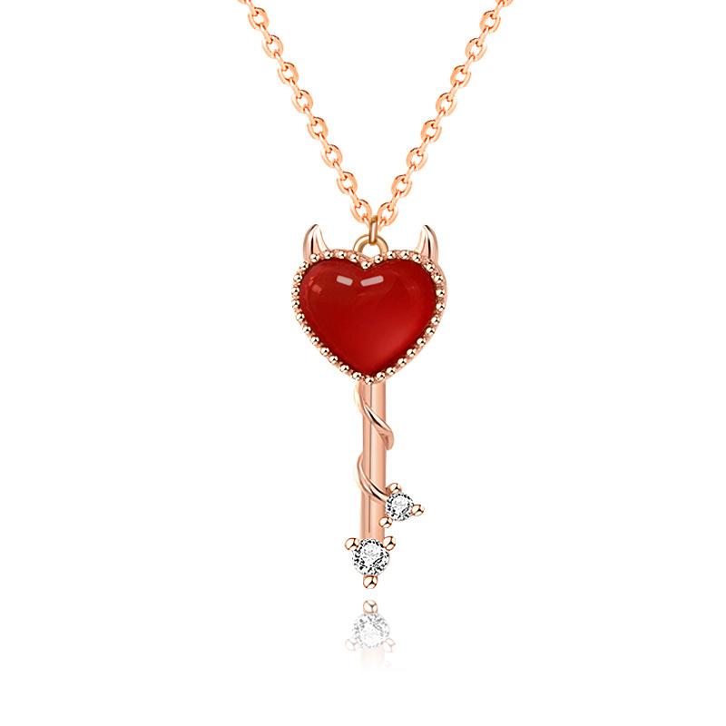

Chains S925 Sterling Silver Necklaces For Women Devil's Heart Key With Korean Style