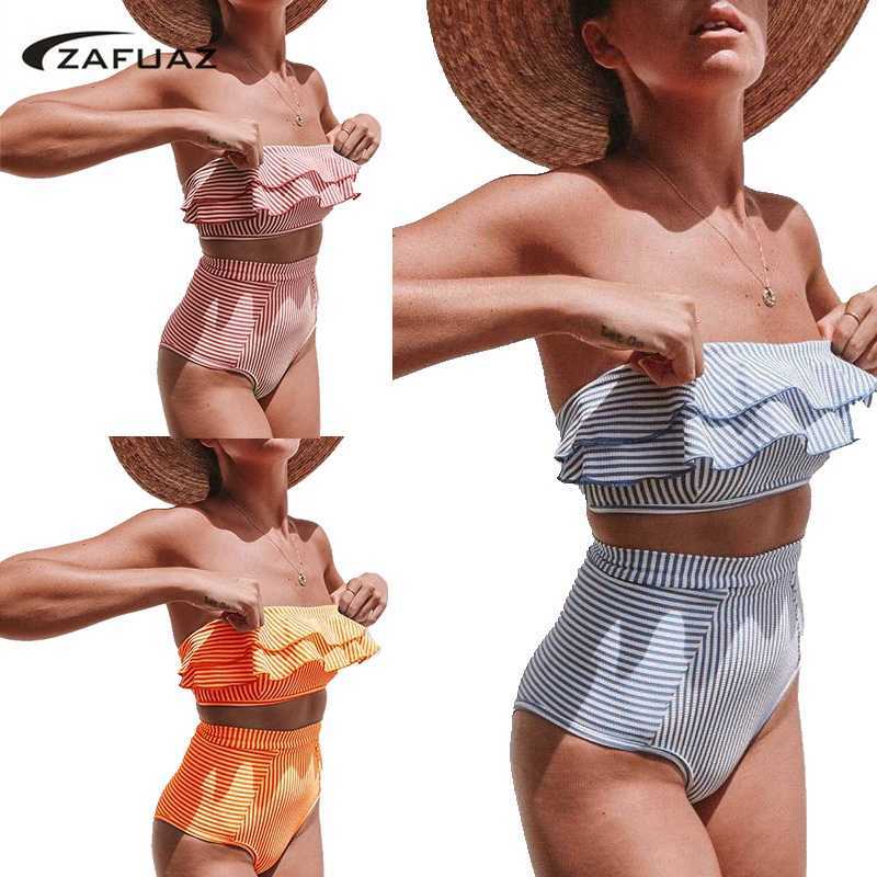 

Sexy Striped Bandeau Bikini Retro Women Swimwear Padded Swimsuits High Waist Bathing Suit Brazilian Bikini Swimming Suit 210604, Bikini 03