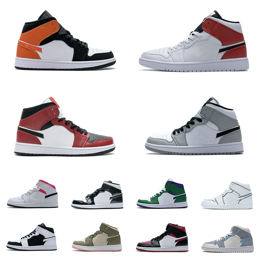 

1s Banned Basketball Shoes Mid 1 UNC University Blue Fiber Pine Green Grey Camo Chicago Black Toe Bred Tropical Twist Sanded Purple White Shadow Crimson Tint Sneakers, Shown