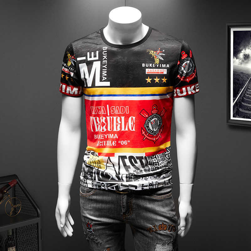 

Brand Printed Men T Shirt Summer Streetwear Casual T-Shirt Round Neck Ice Silk Breathable Funny T Shirts Tee Tops M-7XL 210527, Red