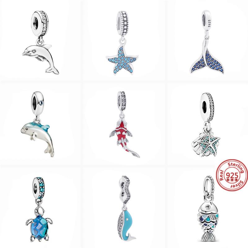 

Other 925 Sterling Silver Carp Dolphin Starfish Blue Scaled Fish Pendant Beads Fit Original Charms Bracelet Women DIY Jewelry