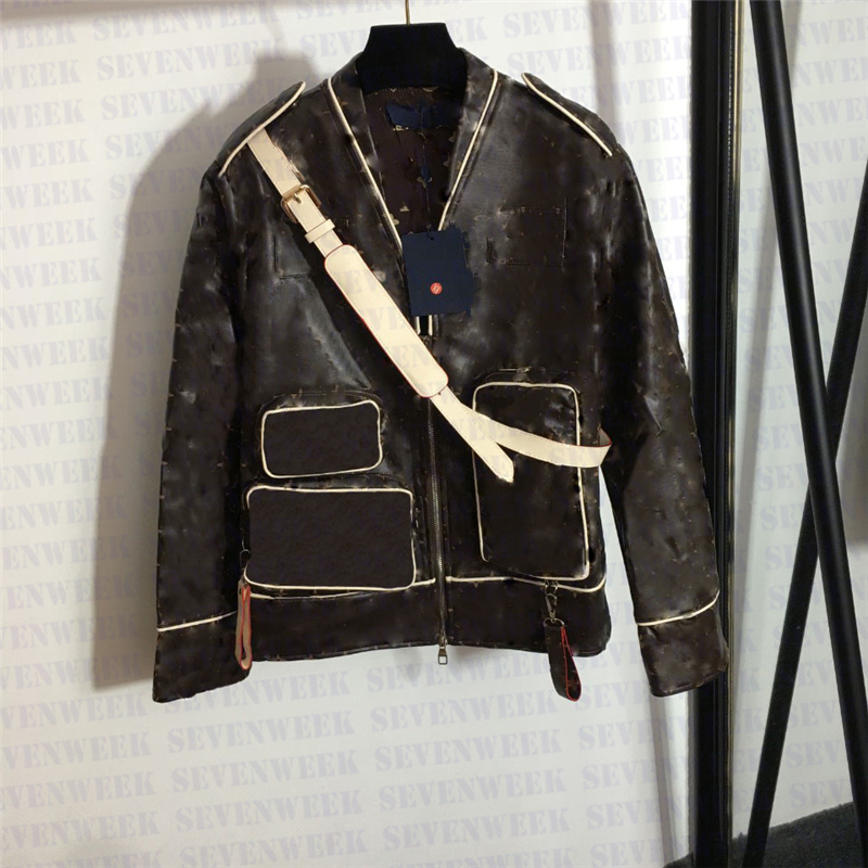 

Designer Letter Womens Jackets Coats PU Leather Long Sleeve Outerwear Zipper Pocket Motorcycle Jacket For Female, Brown