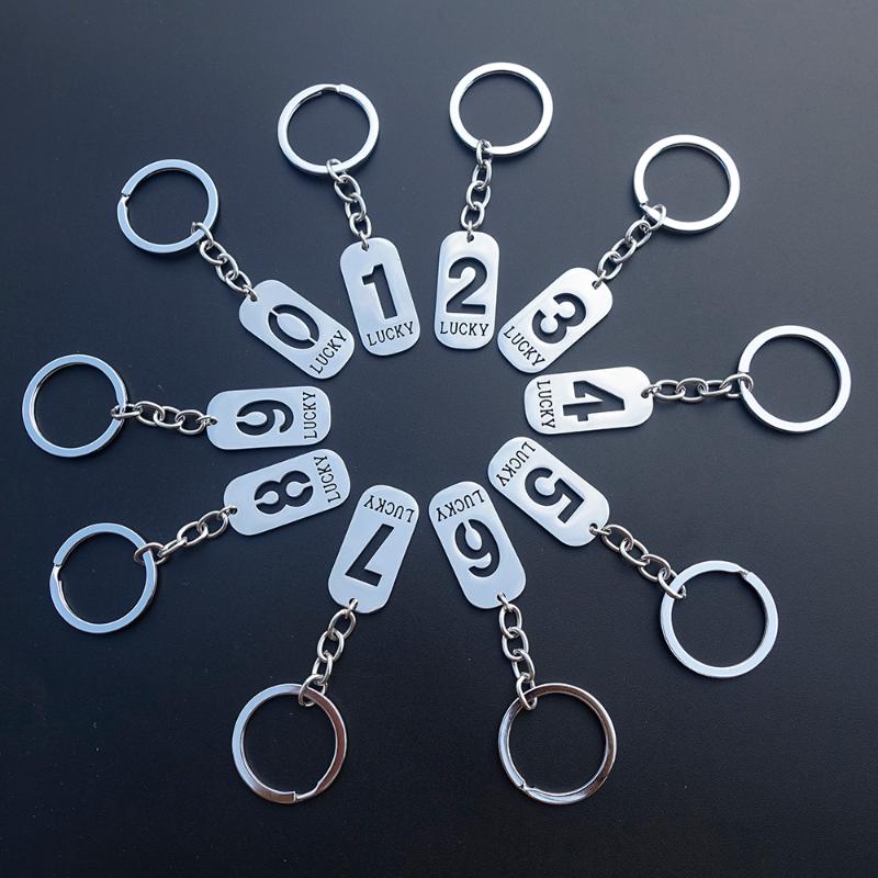 

Keychains Stainless Steel Keyring Figure Keychain Arabic Numerals 0 1 2 3 4 5 6 7 8 9 Number Dog Tag Digital Hangtags Lucky Els Room, Silver