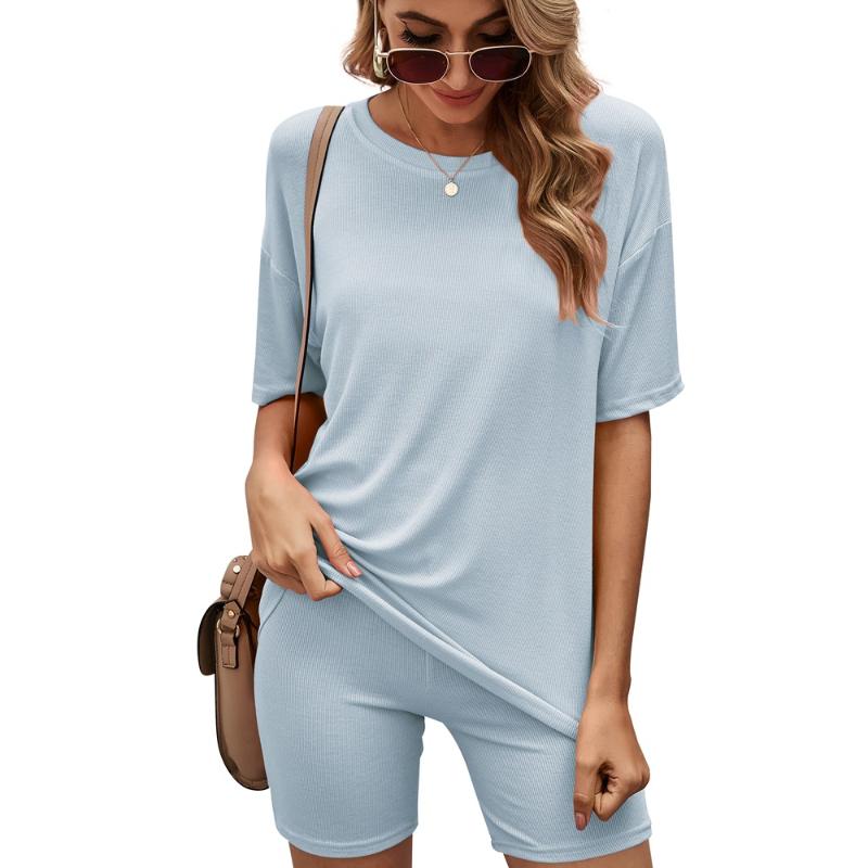 

Women Solid Casual Tracksuits 2021 Loose O-Neck T-shirt Shorts Suits Female Summer Home Style Two Piece Sets Comfortable Pyjama Women, Orange