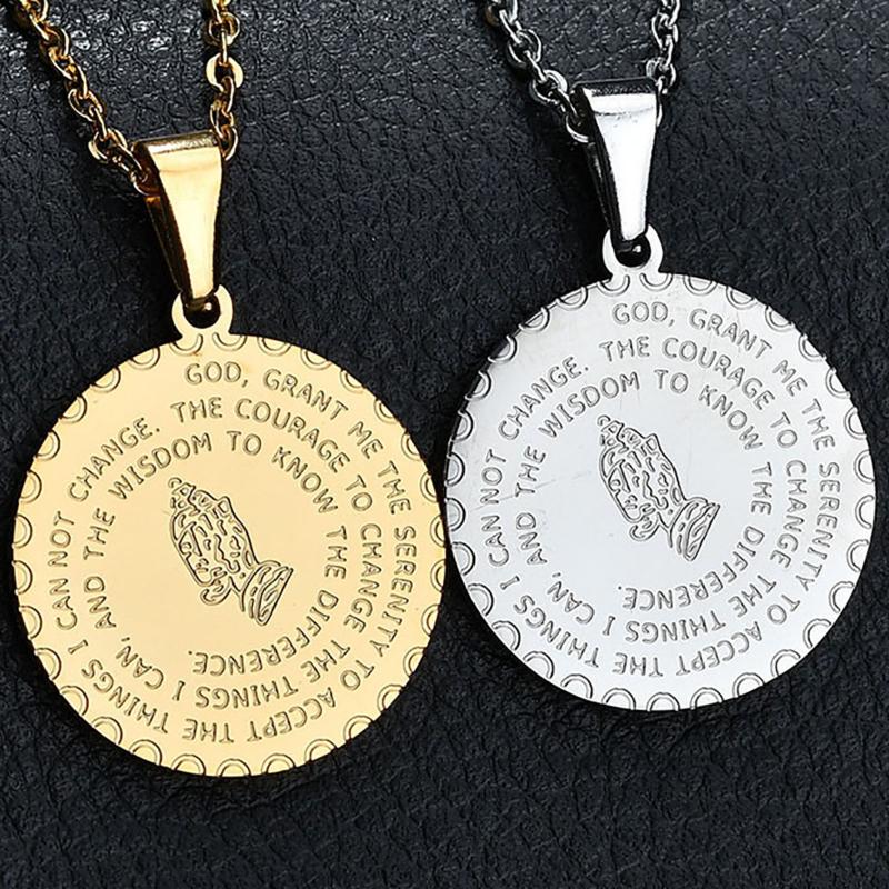 

Chains European And American Religious Believers Jewelry, Praying Hands, Corrosion Scripture Medal Pendant, Stainless Steel Necklace Fo, Silver