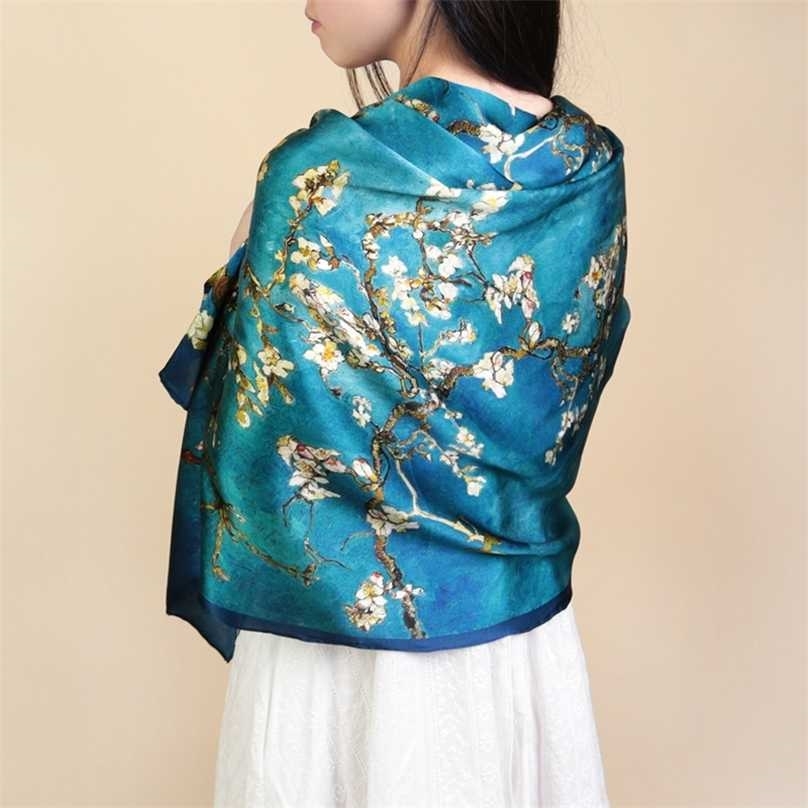 

Van Gogh Oil Painting Silk Scarf Women Luxury Brand Apricot Floral Print Hijab Bandana Foulard Femme Shawl Soft Bufanda Mujer 211110