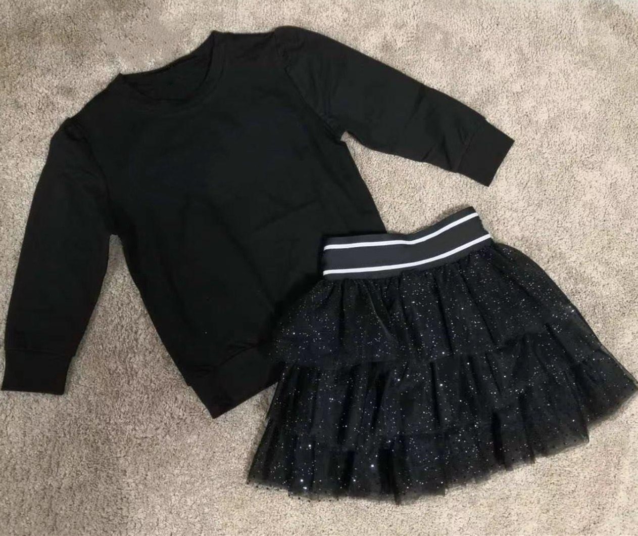 

2021 new boy Girls Sets Summer Children long Sleevele T-shirt+ skits 2pcs Kids Suit Fashion Children baby Clothes baby clothing 100-150, Black