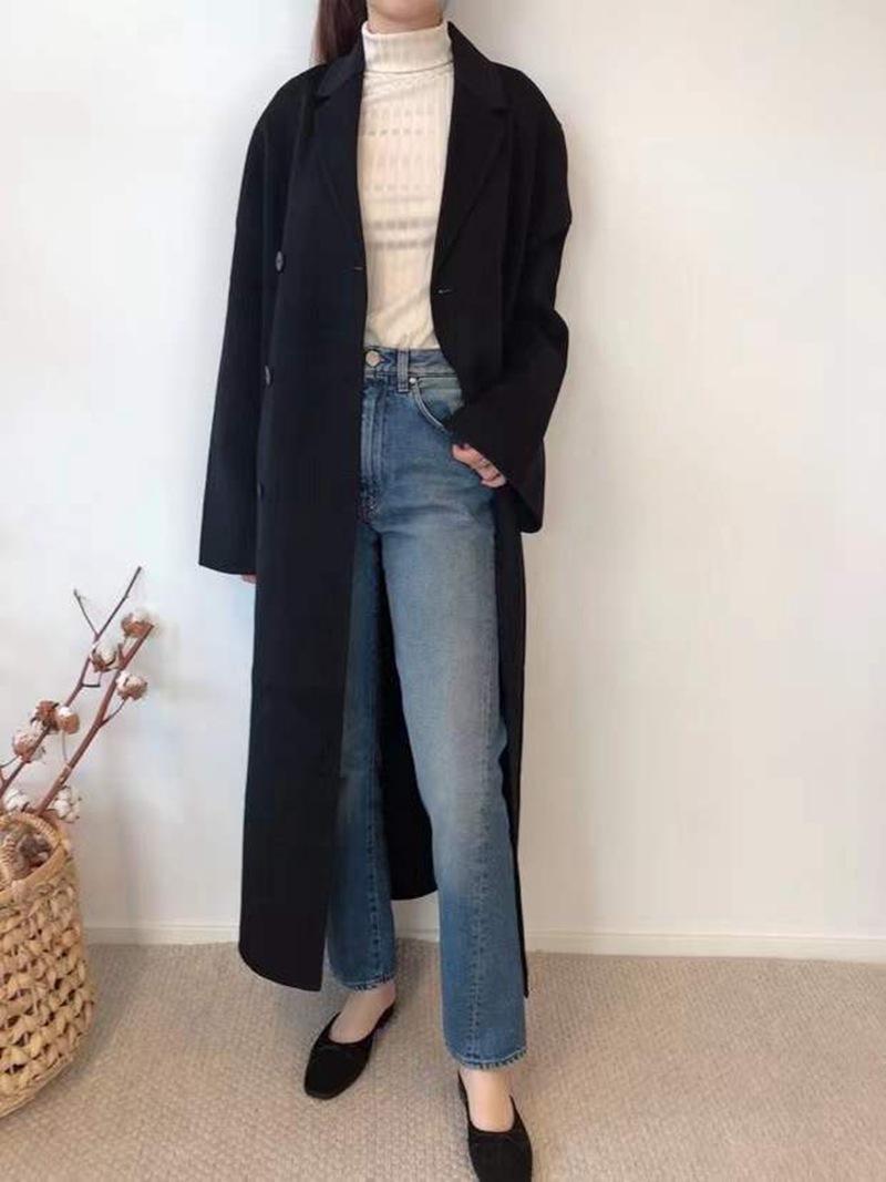 

Women's Wool & Blends 2021 Autumn And Winter Wild Nordic Wind Woolen Coat Double-breasted Mid-length Jacket For Woman, Gray