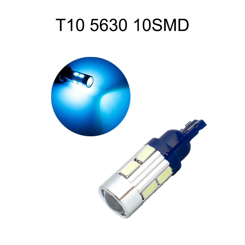 

50Pcs Ice Blue T10 12V W5W 5630 10SMD Wedge LED Car Bulbs For 192 168 194 2825 Clearance Lamps License Plate Lights