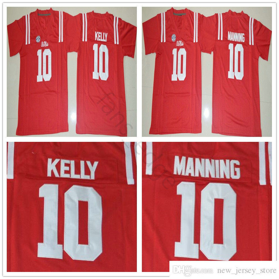 

NCAA Ole Miss Rebels College Football Wear #10 Eli Manning Jersey Home Red Mens Stitched 10 Chad Kelly Jerseys Shirts S-XXXL, Wine red