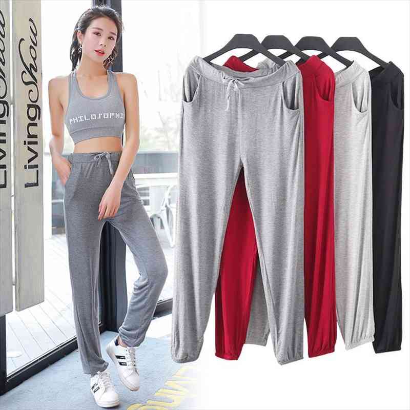 

Spring Summer Women Modal Pants Thin Plus Size Long Harem Pants Female Sport Leggings Solid Casual Trousers, Black;white