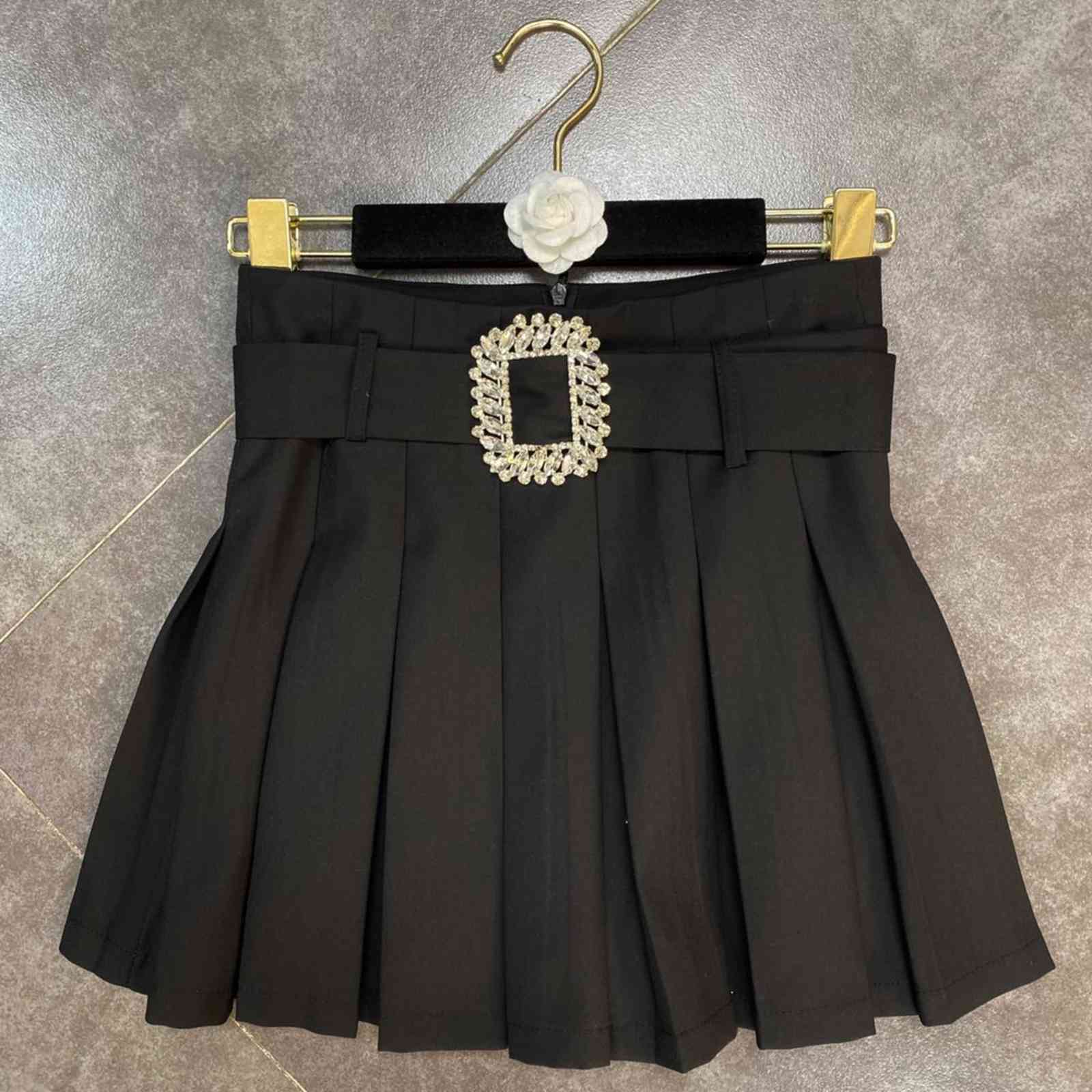 

skirts zcsmll cinto de fivela diamante, verÃ£o cintura plissada com calÃ§as seguranÃ§a pequenas mulheres meia saia marÃ© moda c0qt, Black