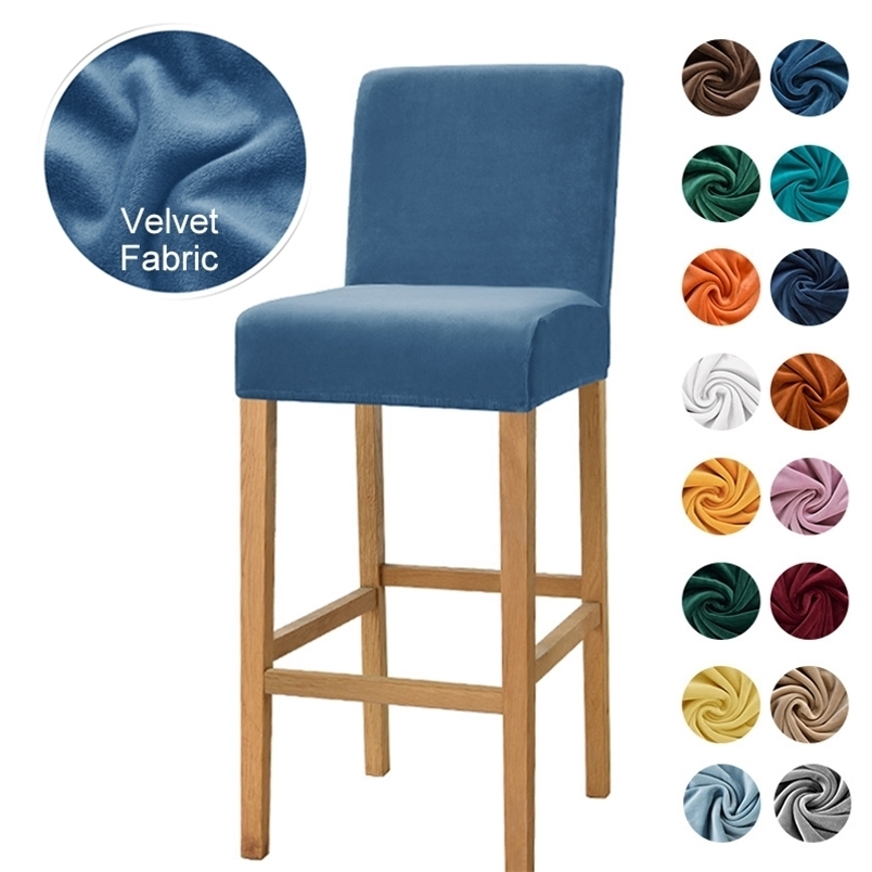 

Velvet Fabric Bar Stool Chair Cover Spandex Stretch Short Back Covers for Dining Room Cafe Home Small Size Seat Slipcover 211207