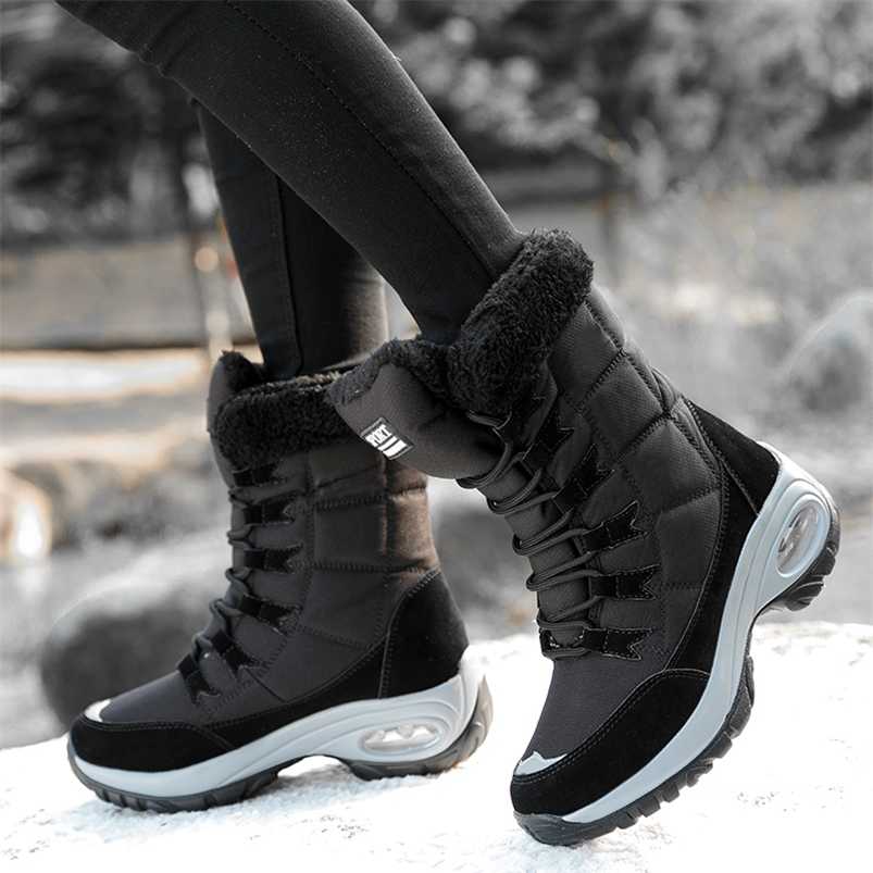

Winter Women Boots High Quality Keep Warm Mid-Calf Snow Lace-up Comfortable Ladies Chunky Platform 211018, Black