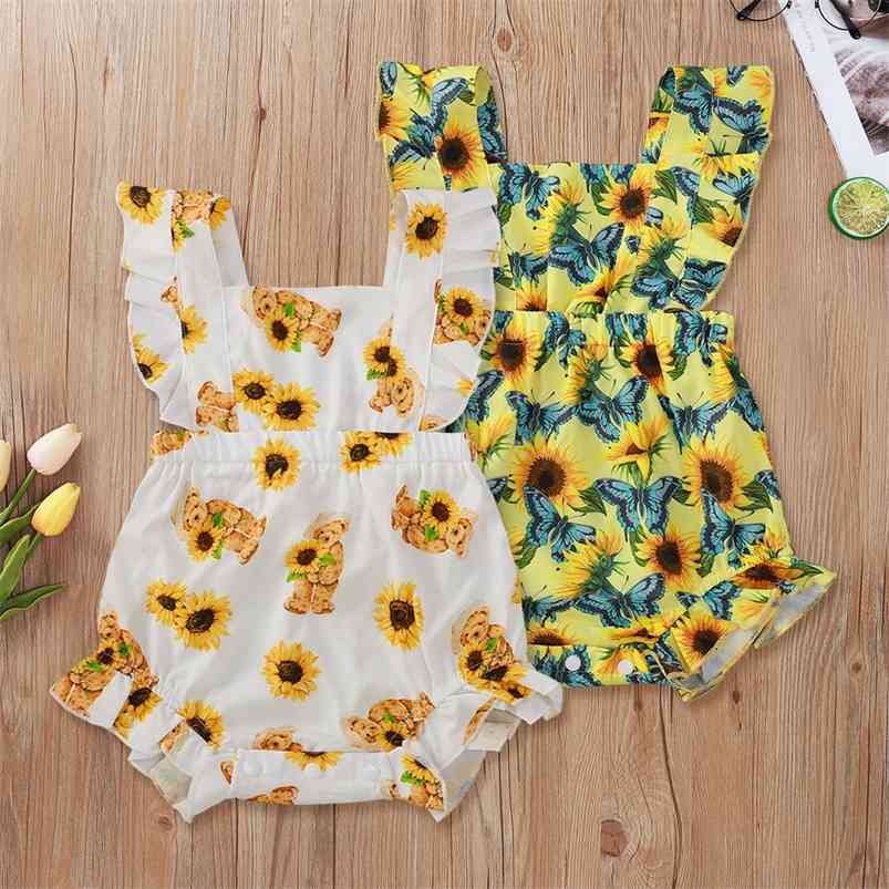 

Infant born Baby Boys Girls Romper Summer Fly Sleeve Print Sunflower Cute Rompers Clothes Outfits 210629, White