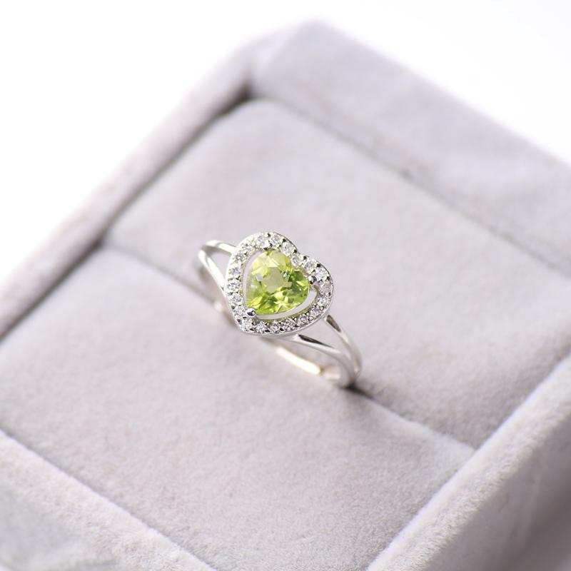 

Cluster Rings Genuine Natural Green Peridot Quartz Women Adjustable Ring 925 Silver 6mm Heart Oval Beads For Men