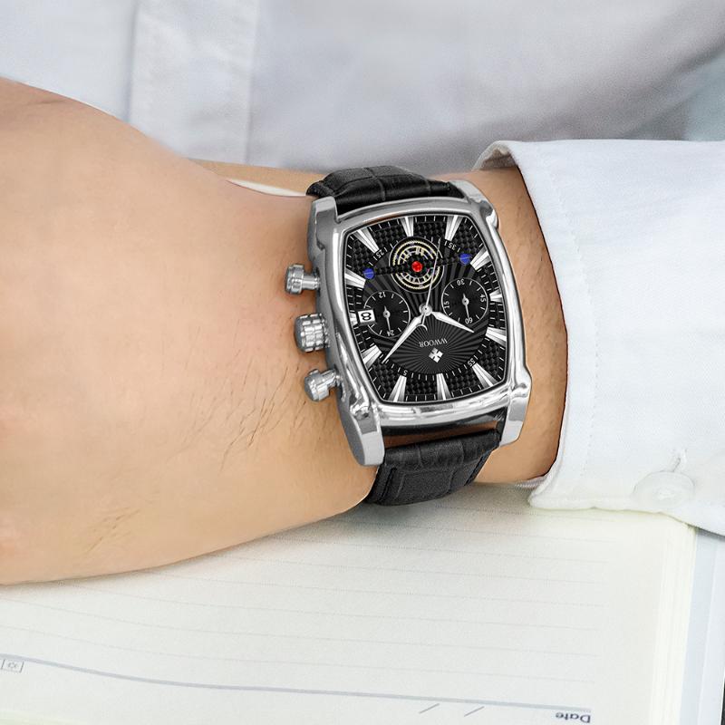

Wristwatches WWOOR Original Watch Men's Top Rectangular Quartz Military Watches Waterproof Luminous Leather Clocks, Silver black