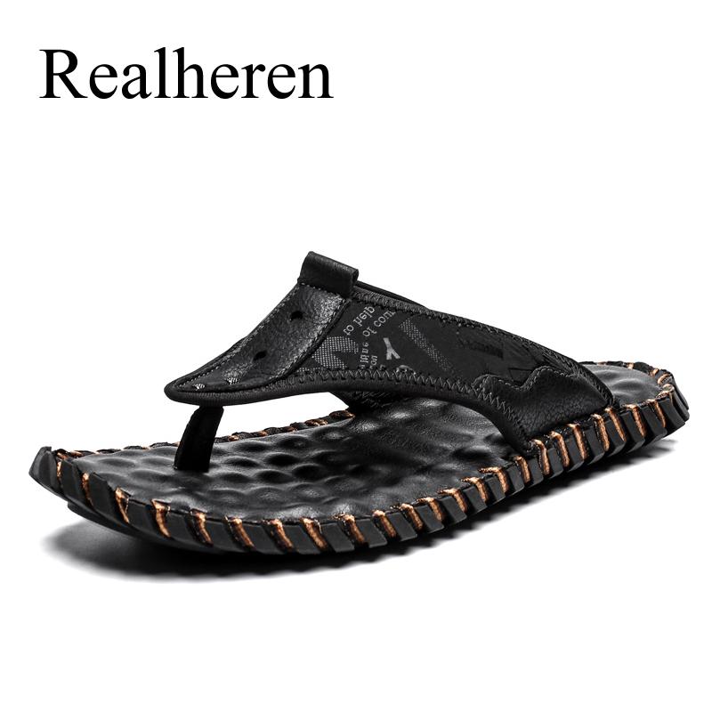 

Slippers Summer Beach Flip Flops Tong Luxury Casual Leather Outdoor Breathable Plus Size 48 Chanclas Playa Fashion 2021, Black
