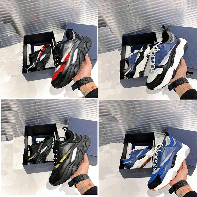 

2021 designer B22 Sneaker White Leather Calfskin casual shoes Top Technical Knit Women Platform Sneakers Blue Grey size 35-46 Y6j2#, Black