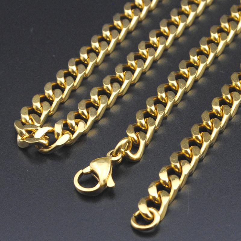 

5mm,35-90cm, Gold Color Chain Necklace For Men Women Stainless Steel Wholesale Long HN062 Chains