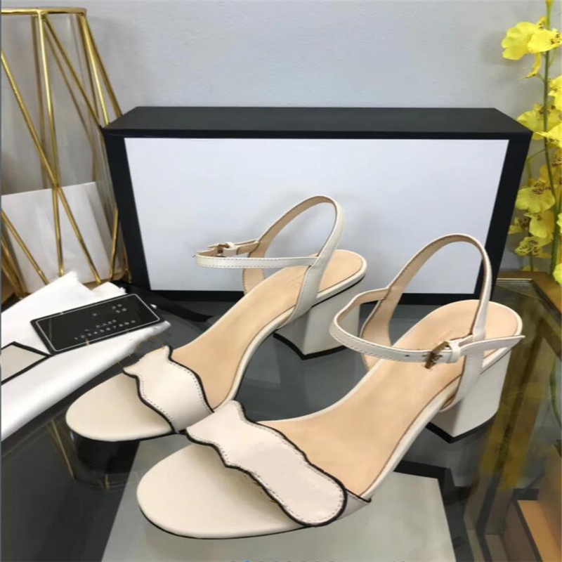 

Fashion Women shoes Sandals heels Beach Thick bottom slippers Alphabet lady Sandal Leather High heel shoe slides home, White