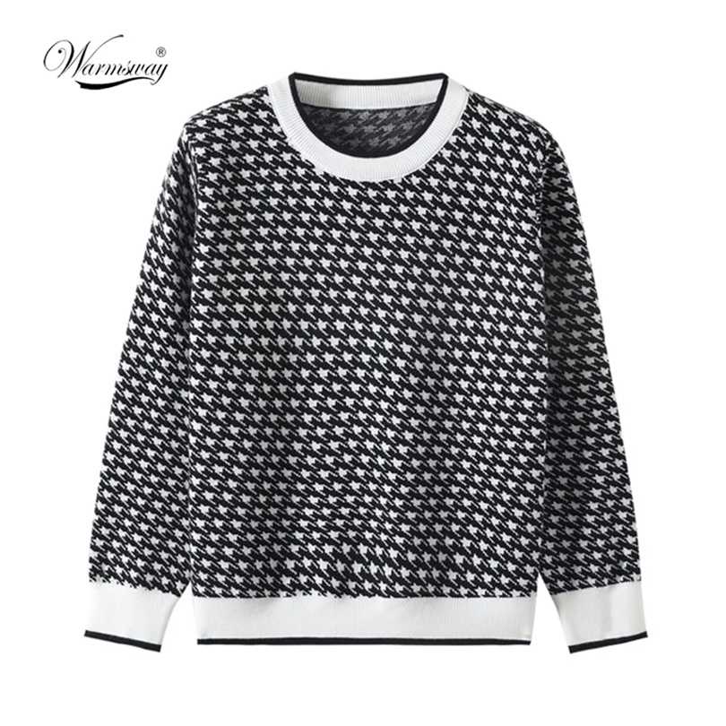 

Women Geometric Khaki Knitted Sweater Casual Houndstooth Lady Pullover Female Autumn Winter Retro Jumper C-272 211018, White