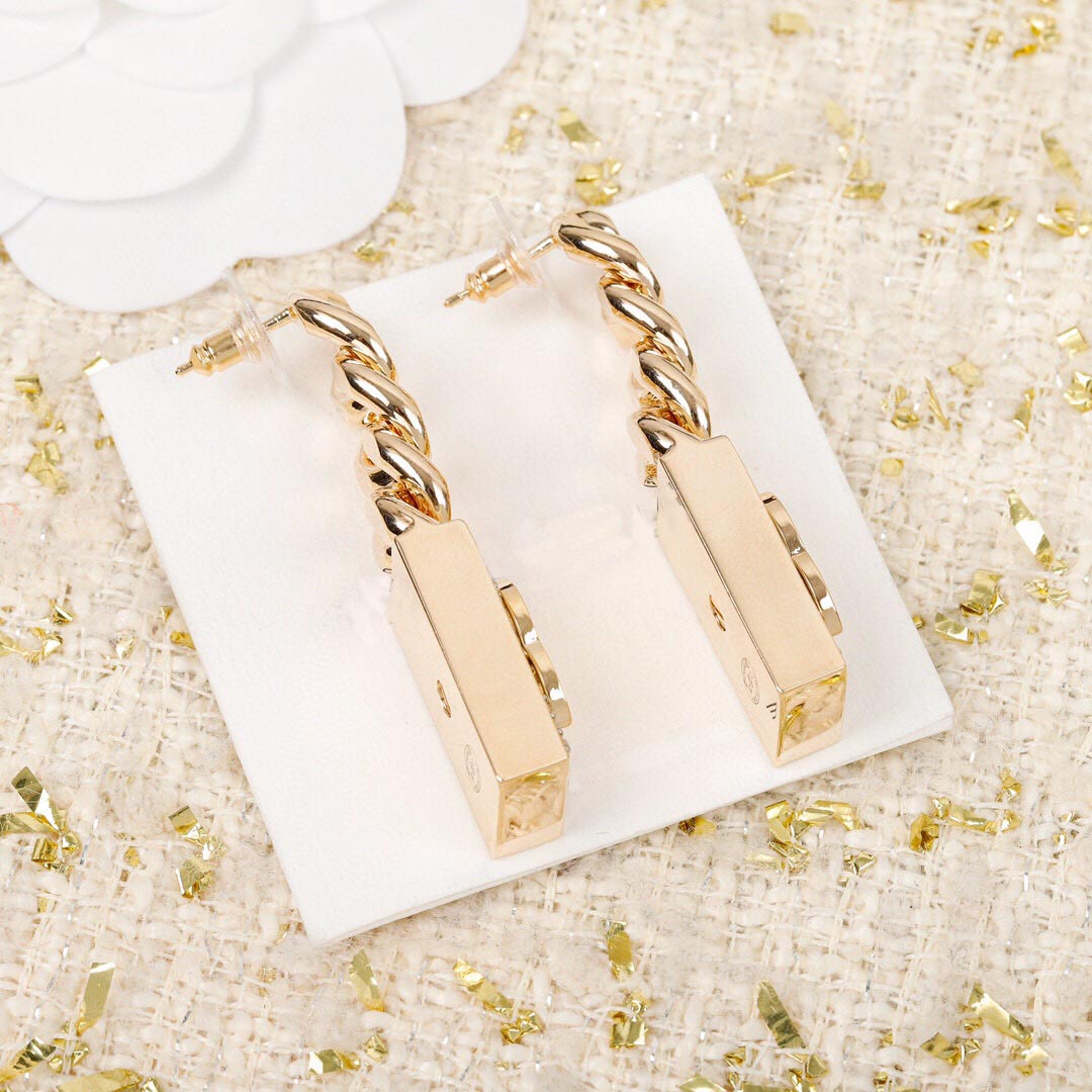 

Fashion style correct stamp drop earring with chain and diamond for women wedding jewelry gift have box PS3007