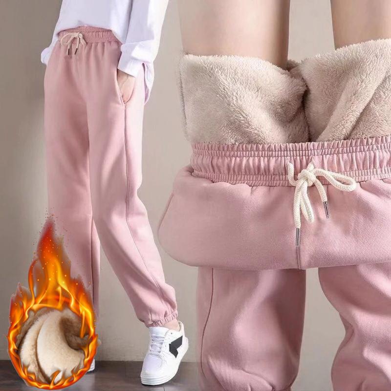 

Women's Pants & Capris 2022 Winter Women Fleece Solid Color Thick Plush Warm Trousers Female Casual Drawstring Workout Leggings Loose Sweatp, Black;white