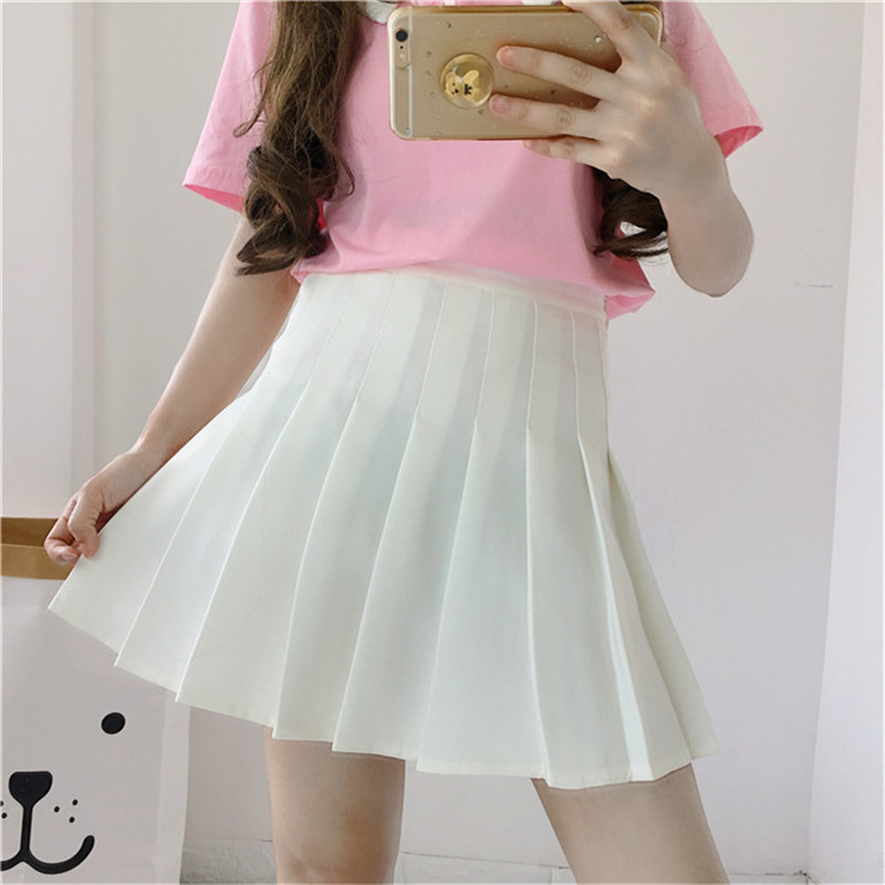 

Summer Women Skirt High Waist Student Pleated Skirt Solid Color Female Mini Skirts Wind Cosplay Ladies Sexy Skirt R226 size xl, White