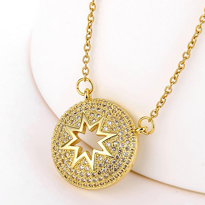 

Trendy Sainless Steel Round Cubic Zirconia Necklace Exquisite Micro Pave Pendants For Women Gold Plated Hip Hop Jewelry Pendant Necklaces