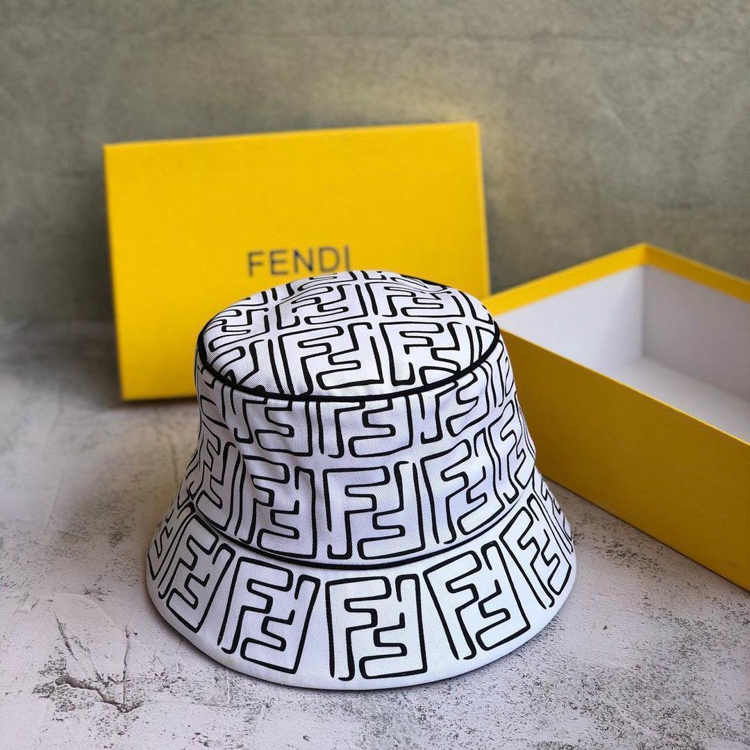 

Fd Zhao Wei Same Black and White Color Matching Double Ff Letter Print Graffiti Sunscreen Hat Basin Fisherman, Blue;gray