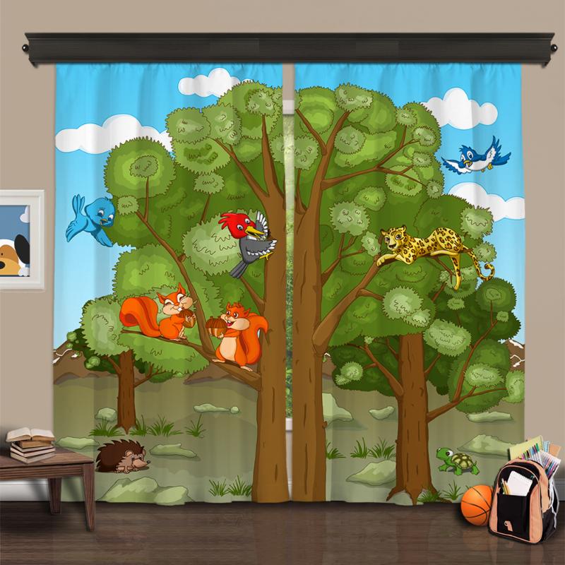 

Cipcici Theatre Forest Family 2 Panel Curtain Unisex Kids Living Room Child Green Mixed Colors Girl Boy Baby Elite Nature Tree & Drapes