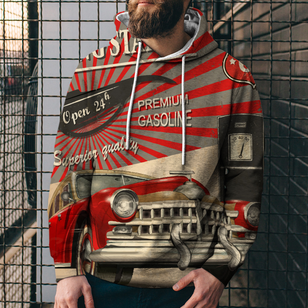 Tendance de mode Sweat à capuche US Autoroute 66 3D Homme imprimé Casual Pull confortable