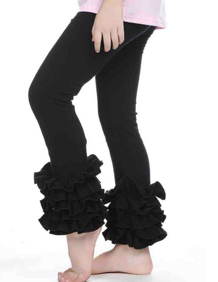 

Fashion Kids tiered ruffle leggings Girl Flared Pant Button Trousers Children Falbala pants A6332, Blue