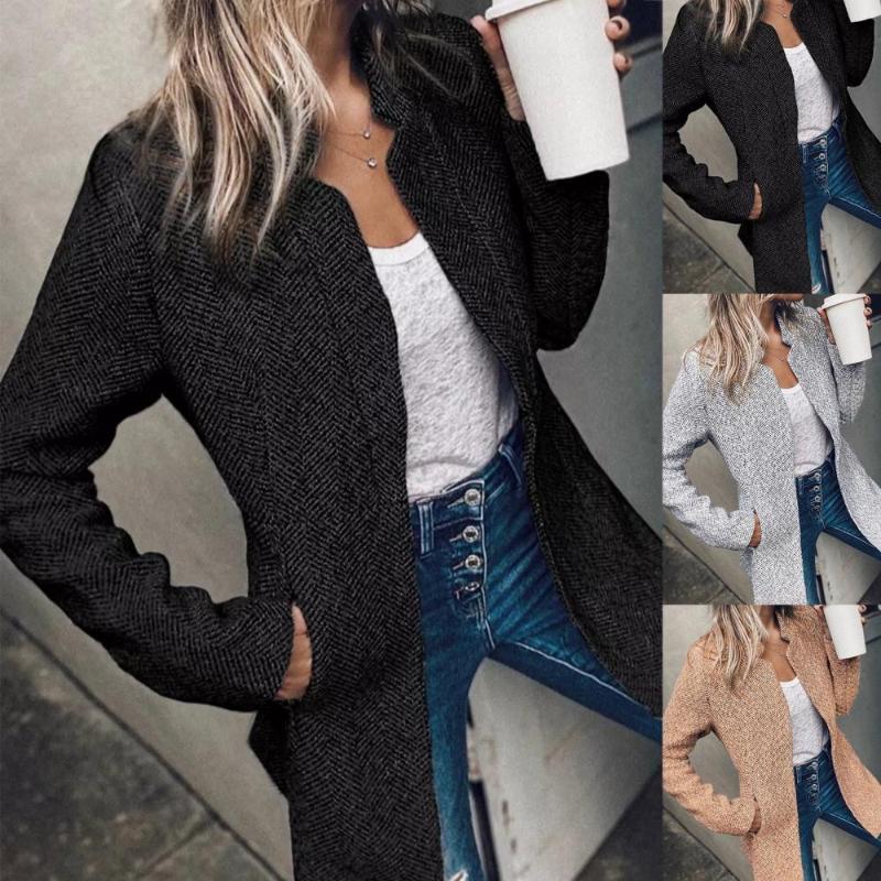

Women's Jackets Autumn Winter Women Harajuku Style Stand Collar Long Sleeve Thick Slim Mid-length Coat Jacket Wholesale Drop, Black;brown