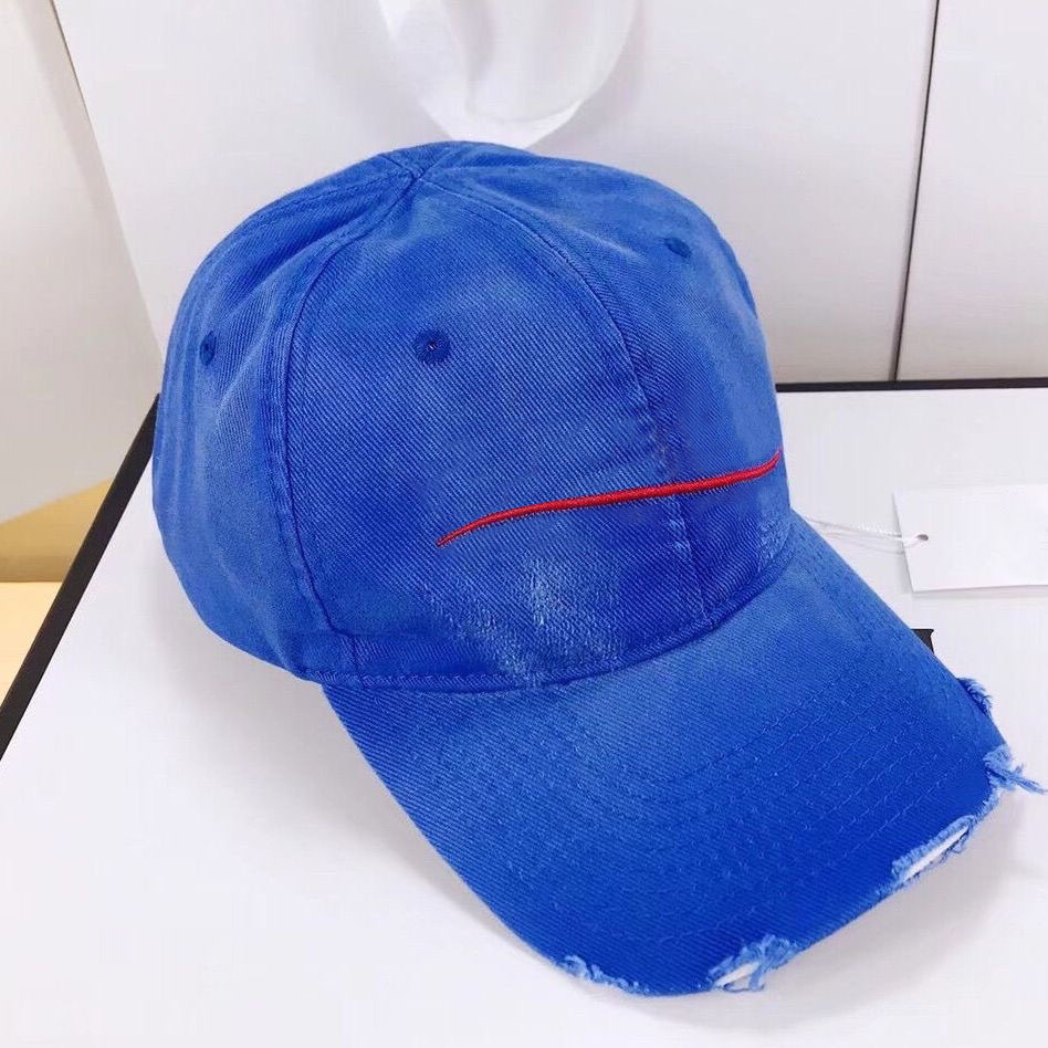 

Fashion Designer Baseball Cap Washed Denim Hat Retro Hats Woman Winter Fitted Caps For Men White Red Stripe Mens Casquette ACC, Blue