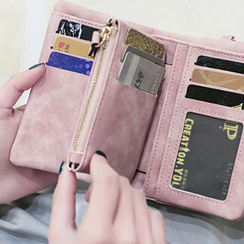 

Wallets 2021 Fashion Women Short Wallet PU Leather Small Clutch Purse Card Holders Handbag Cute Tri-fold Multi-card Female