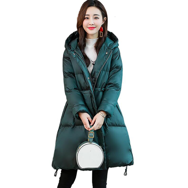 

down Women Down Jacket Korean Fashion Winter Coat Female Thicke Warm Hooded Parka Plus Size Long Coats chaqueta mujer, Black