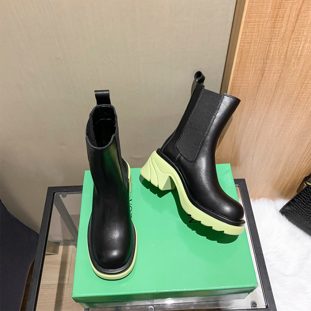 

2021 Trend PINK Sole Bottega Boot Fashion Luxury Tire Leathaer Booties Women Platform Chunky Shoes Lady Knight High-boot Designer size 35-40, #6