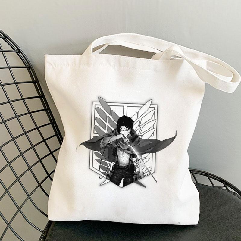 

Attack On Titan Print Reusable Shopping Bag Women Punk Canvas Tote Bags Printing Harajuku Cartoon Fashion Shopper Shoulder Storage