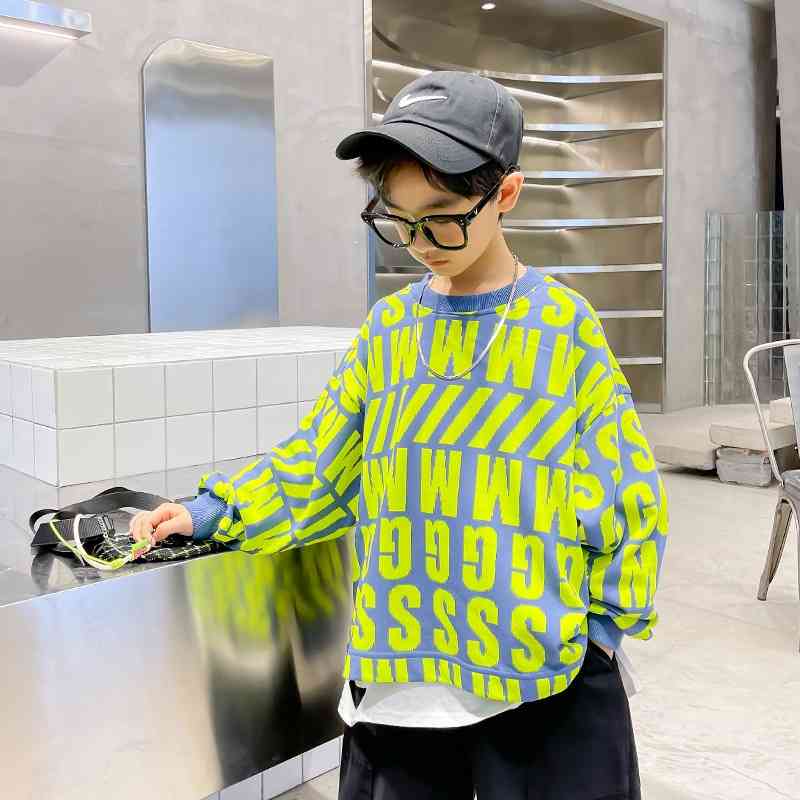 

Boys' sweater 2021 spring and thin new foreign style handsome big clothes boys' middle children's autumn