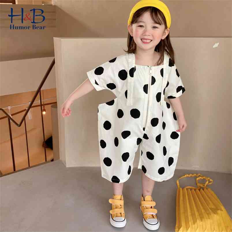 

Girls Jumpsuit Summer Short Sleeve Polka Dot Printed Loose Pants Korean Toddler Kids Palysuit 210611, Bd895 beige