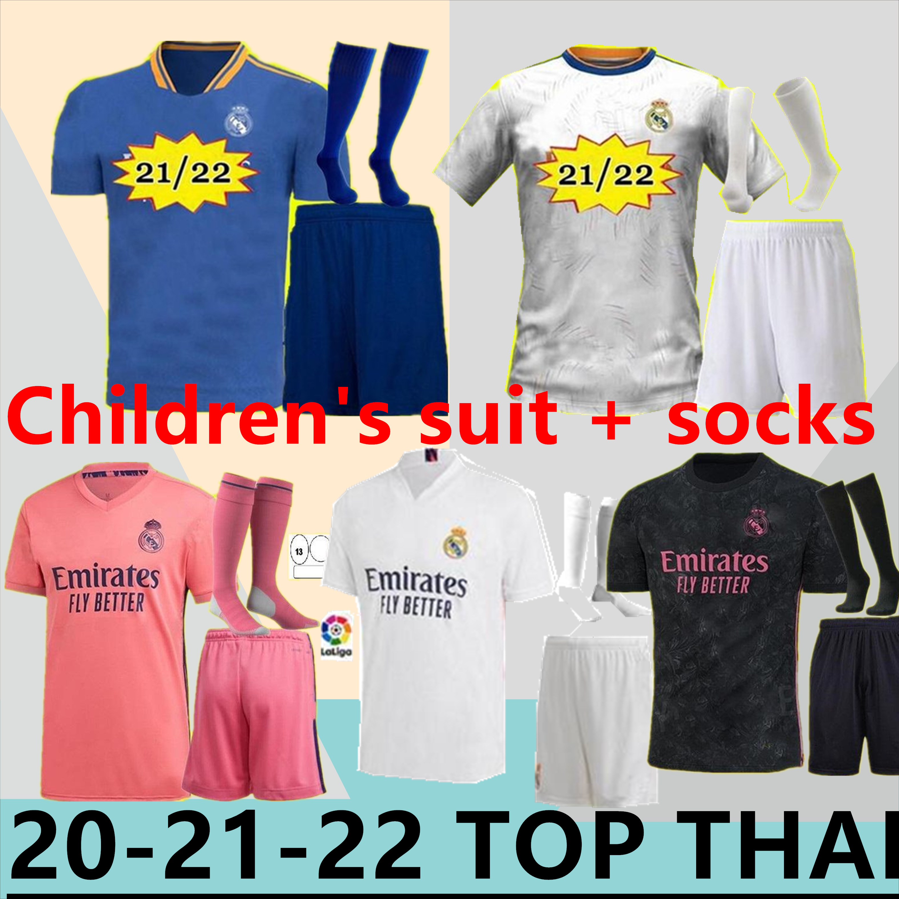

Kid suit +sock podsycal REAL MADRID jerseys 20 21 soccer football shirt HAZARD SERGIO RAMOS BENZEMA camiseta fourth 4th HUMANRACE, Black;yellow
