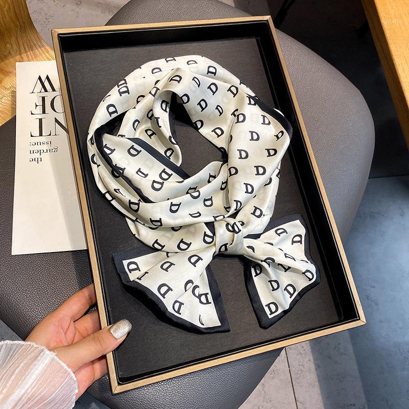 

Scarves 2021 Print Silk Long Scarf Women Luxury Neckerchief Summer Headband Female Hair Kerchief Bag Scarfs Hairband Neck Ladies, Blue;gray