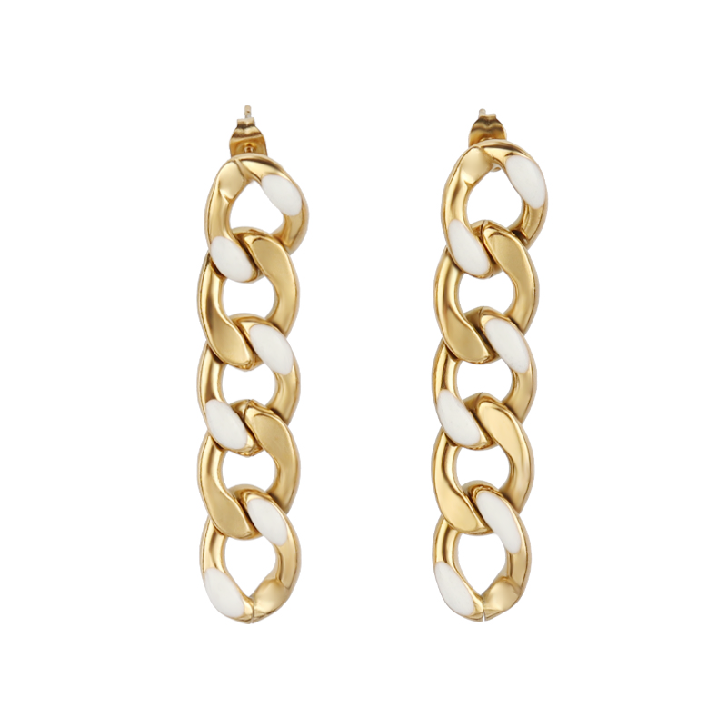 

Dangle & Chandelier Long Chain Earring Cuban Earrings Stainless Steel For Women Unusual Punk Color Zircon Jewelry