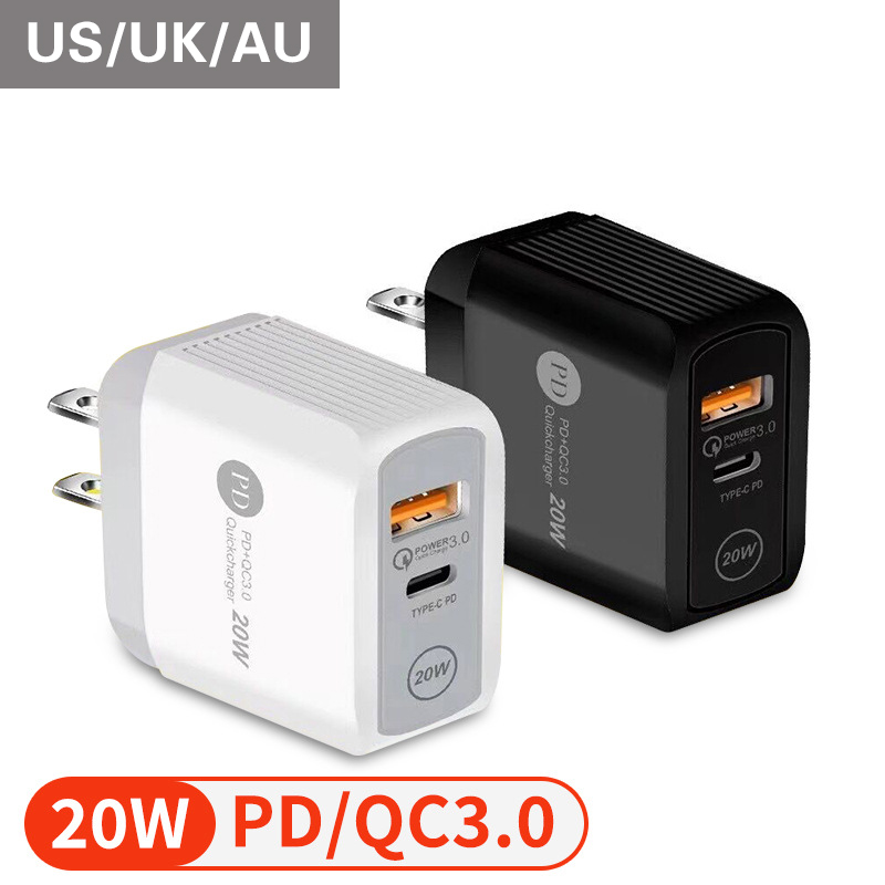 

20W Quick Charger Power Adapter QC 3.0 PD Type C Travel Charge USB Wall Chargers EU US UK Plug For Samsung LG Huawei Android Phone